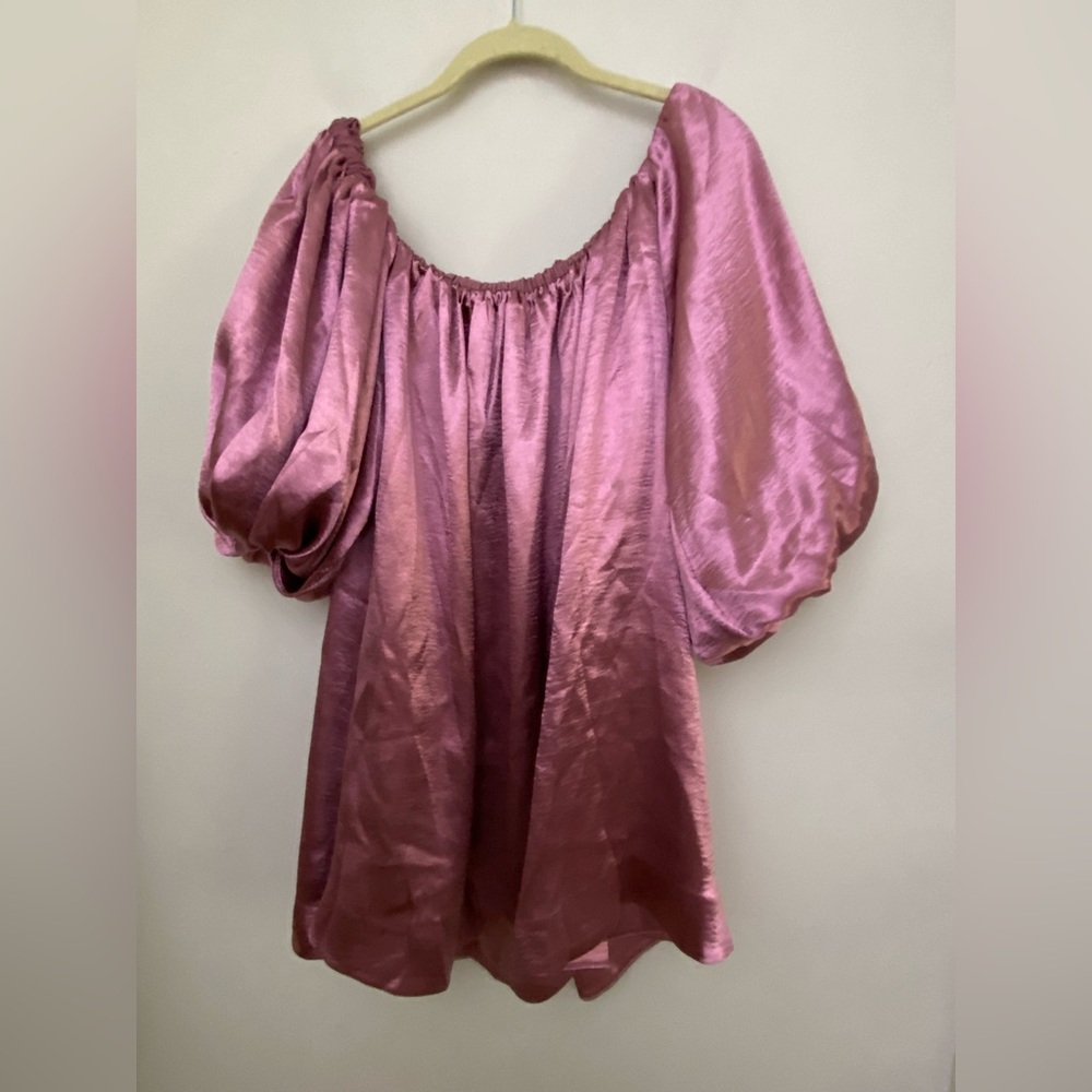 Anthropologie Mare Mare Off-The-Shoulder Puff-Sleeve Shine Mini Dress MP PM new - Picture 6 of 7
